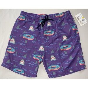 NWT Men's U.S. Surf Club‎ Oahu, Hawaii Shark Donut Floaty Purple Swim Trunks - M